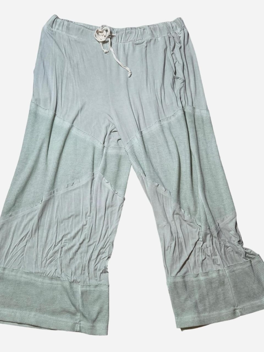 POL patchwork boho fairy cottagecore lagenlook wide leg sage green pants sz M/L